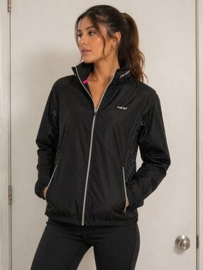 HIND BLACK WINDBREAKER JACKET PINK LINING LIGHTWEIGHT ZIP UP SIZE M